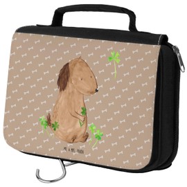 Mr. & Mrs. Panda Toiletry Bag Dog Clover Leaf, brown, Hand Drawn