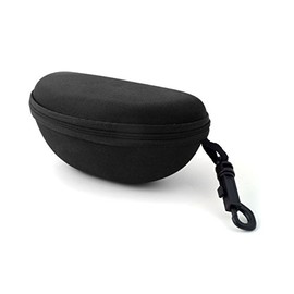 Calabria BJ143H Black Large Semi-Hard Fabric Zipper Shell Glasses Case Protective Plastic Snap Hook Belt Attach Men Women