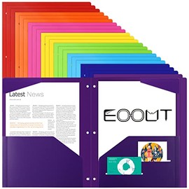 EOOUT 24pcs Folders with Pockets 3 Hole Punched, Folders Fit in 3 Ring Binder, Plastic Pocket Folder, Heavy Duty Folders with 4 Pockets for Office and School, Letter Size, 8 Assorted Colors