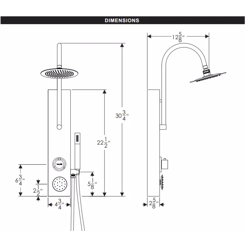 Valore VS-1000C Retrofit Easy Install Shower Panel, with German Brass