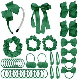 NOVIIML ck of 37 Hair Bow Accessories - School Uniform Hair Clips Grosgrain Bow Headband Ribbon Alligator Ponytail Holder for Toddlers Teen Girls Uniform Party Prom Wedding(Dark Green)