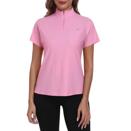MoFiz UV Shirt Women's Short-Sleeved Rash Guard 1/4 Zip UPF 50+ Swimming Shirt Quick-Drying Surfing Functional Shirt, pink, M