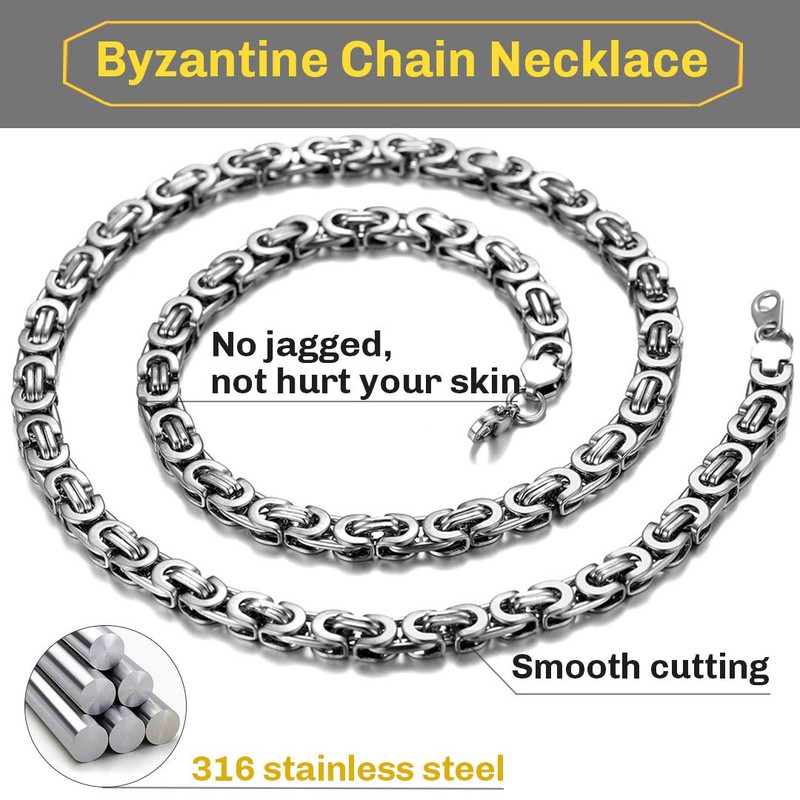 ChainsHouse men's byzantine chain, silver, gold, black, 6 mm, 8