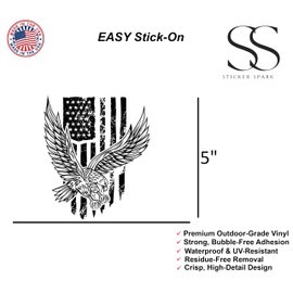 USA Bald Eagle Patriotic Vinyl Decal Sticker – 5 Inch American Flag Eagle Car Stickers – Waterproof Truck, Bumper, Laptop, Window Decal – Patriotic Military Support Sticker – Made in USA