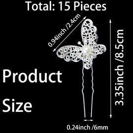 15 Pieces Butterfly Hair Pin Butterfly Hair Clips alloy Rhinestone Crystal Pearl Hair Clips Bridal Wedding Hair Pins Bride Bridesmaid Headwear Hair Accessories for Women Girls