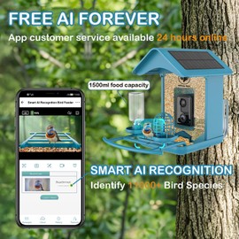 Bird Feeder with Camera, Solar Powered, Wireless, 64GB TF Card, Free Smart AI Identify Bird Feeders for Outdoors, 1080P HD Live Streaming Wildlife Camera Night Vision & Motion Detection