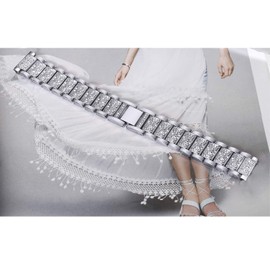 Giaogor Compatible for Garmin Venu 2S Band, Silver Metal Rhinestone Diamond Bling Watch Band (Silver, Venu 2S)
