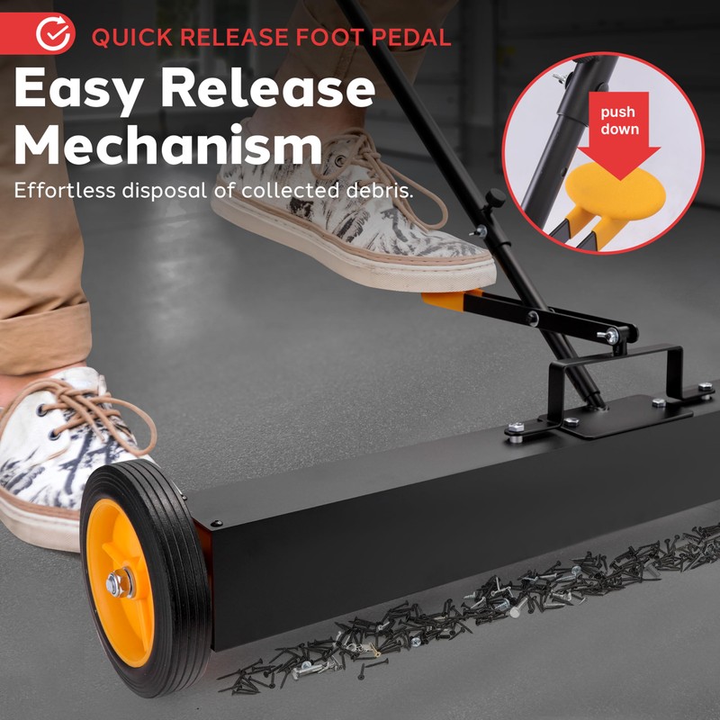 Pyle 36" Rolling Magnetic Sweeper with Adjustable Handle - Strong