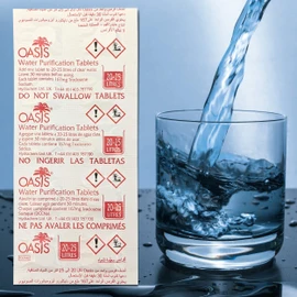 plasteo® Pure Oasis Water Purification Tablets Pack of 10 for up to 250 Litres of Water Sterilization | 100% Germ-free Drinking Water in 30 Minutes | 1 x Glove Made of PE | Emergency | Crisis