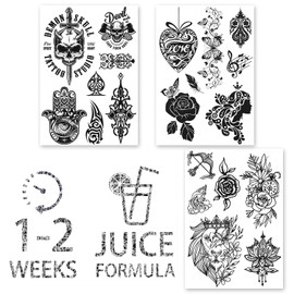 AWAKEN Temporary Fake Tattoos Juice Tattoo Semi Permanent Stickers Waterproof Plant Based Last 1-2 Weeks Unisex Design Astronaut Planets Galaxies Compass Arrow (Pack of 9)