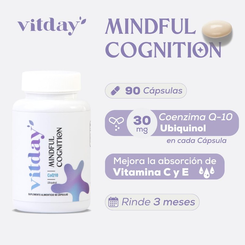 Vitday CoQ10 Ubiquinol con 90 cápsulas Coenzima Q10 30 mg