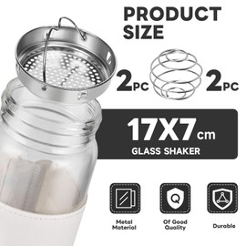 Cosmeria Shaker Glass, 16 oz BPA-Free Odourless Shaker Glass with Integrated Strainer and 304SS Mixing Ball for Fitness and Protein Shakes, Leak-Proof (White, Pack of 2)