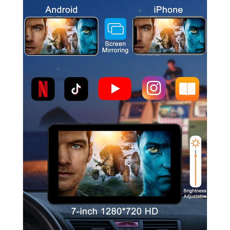 Compatible Wireless Apple CarPlay Android Auto Screen fo Car, 7"