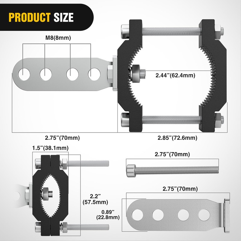 Nilight Motorcycle Light Bar Tube Clamp Bracket Fit from 0.7
