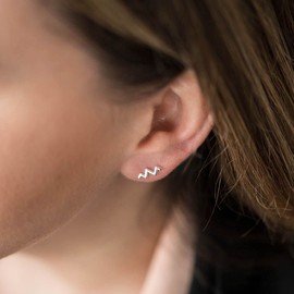 MATERIA by Matthias Wagner SO-25 Modern Stud Earrings 925 Silver Rhodium-Plated ZigZag Small, Sterling Silver