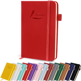 Tasalas Pocket Notebook Portable A6 Notebooks with Inner Pocket and Elastic Band - 80 GSM Lined Paper Notepad, 196 Pages (98 Sheets) Soft & Durable PU Leather Cover (Red)