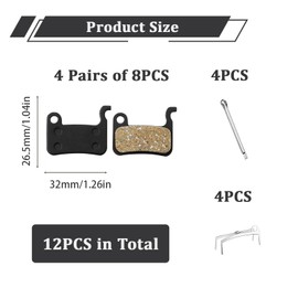 4 Pairs Bicycle Brake Pads, Disc Brake Pads Compatible with Shimano Deore XT XTR LX SLX Hone Alfine Saint M965 M975 M765 M601 M585 M535 S500 S501 Low Noise Wear MTB City Bike