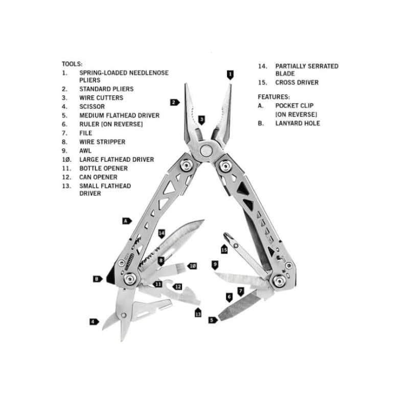 15-Piece Butter fly Multi-plier Multi-Tool, Stainless Steel