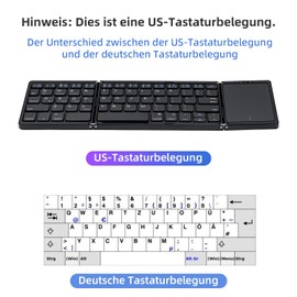Mcbazel Faltbare kabellose Tastatur mit Touchpad für Tablet/Handy/PC, tragbare Tastatur, kabellos, wiederaufladbar, unterstützt mehrere Geräte/iOS/Android/MacOS/Windows, Schwarz