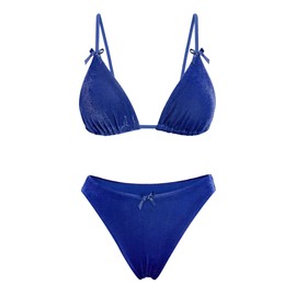 ZAFUL Womens Laydies Bikini Sets Cute Bow Knot Swimsuits High Cut Open Back Bathing Suit Spaghetti Strap Bikinis Deep Blue L