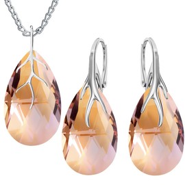 Earrings 925 Silver with Necklace Elegant Women's Set – High-Quality Zircons – Jewellery Chain Women's Earrings Set with Necklace Gift Idea for Birthday, Anniversary, Christmas, Sterling Silver,