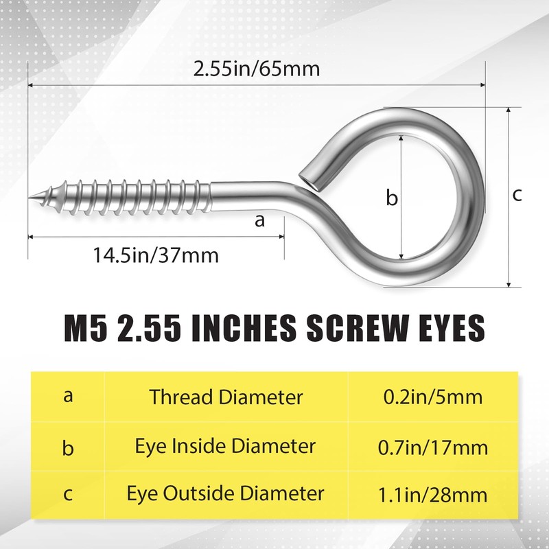 Otoolling 50 Pcs 304 Stainless Steel Screw Eye Hooks, Heavy