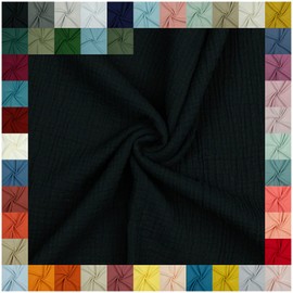 VmG-Store Double Gauze Muslin Fabric Tex Certified Plain Sold by the Metre Over 40 Colours 100% Cotton (001 | Black, 100 x 135 cm)