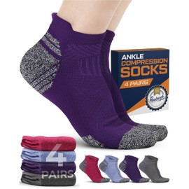 Pembrook Ankle Compression Socks for Women & Men - 4 Pairs | Low Cut Men's Sports Compression Socks for Support | Pink, Purple, Grey, Blue