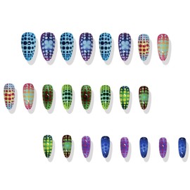Almond Press on Nails Medium Fake Nails with Polka Dots Design Colorful Gradient Acrylic Nails Full Cover Glossy Nails Press on Stiletto False Nails Reusable Glue on Nails for Women Girls 24Pcs