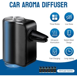 Car Air Freshener, Three Adjustable Modes Intelligent Car Aroma Diffuser, Rechargeable Car Aroma Diffuser, Black