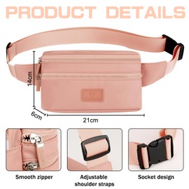 DAVBNM 2 Pcs Bumbags Waist Fanny Pack Ladies, Bum Bag with Adjustable Belt, Waist Bag for Running Walking Hiking Jogging Girls Boys Women Men, Black and Pink