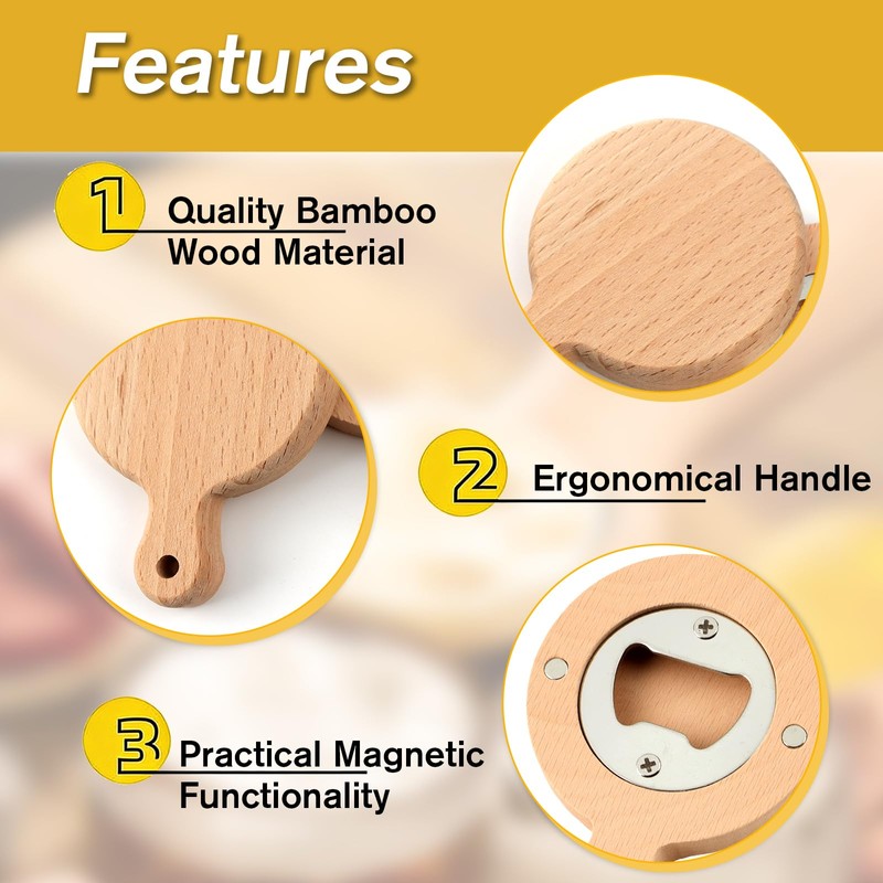 24 Pcs Magnetic Bottle Openers, 2.5" Bulk Wooden Beer Opener