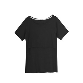 Smallshow Women's Nursing Tops Ribbed Short Sleeve Breastfeeding Shirts 4 Pack,Blue-Black-Light Grey-Misty Lilac,M