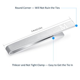HONEY BEAR 2.12inch Men's Initial Alphabet Letter Tie Clip Tie Bar -Normal Size for Wedding Gift,5.4cm,Brushed Silver (M 5.4cm upgrade with box)