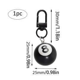 Keyring with Black Pool Ball 8, Keychain 8 Ball, Keyring Y2K, Metal, Robust and Stylish Keychain Y2K for Pool and Billiard Fans, as a Gift or Accessory, black, M