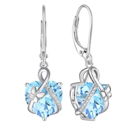 JIWOY Butterfly Dangle Drop Earrings 925 Sterling Silver Infinity Heart Birthstone Jewelry for Women, Sterling Silver, created aquamarine