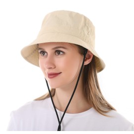Muryobao Womens Bucket Sun Hat Packable Summer Travel Beach Fishing Cap for Outdoor UV Protection UPF50+, Beige, One Size