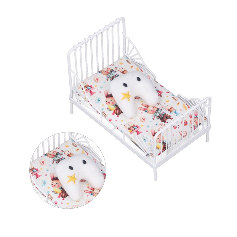 1:12 Scale Dollhouse Furniture Mini Bed Set Decorative Pillow Metal