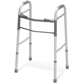 Caring Two-Button Folding Walkers Without Wheels, 300 lbs Weight Capacity - Robust & Adjustable Mobility Aid for Elderly and Disabled Individuals - 1 Count