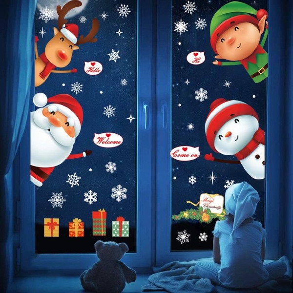 UMIPUBO Christmas Door Stickers Christmas Window Decorations Removable Static Stickers DIY Window Sticker Decoration Santa Claus Showcase Wallpaper Stickers (Christmas)