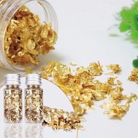 2 Bottle Gold Leaf Flakes Gold Foil Food-Grade Gold Paper Edible Gold Leaf Flakes for Cakes, Gilding, Painting Arts, Crafts Nails DIY,Gold Leaf Sheets Decorative
