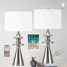 Touch Table Bedside Lamps Set of 2, 30" Tall Table Lamps with White Shade, Bedroom Bedside Lamp with USB Charging Port, 3 Way Dimmable Touch Control Nightstand Lamps for Bedroom, Living Room, Office