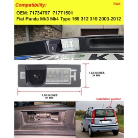 HD Car Number Plate Light Reversing Camera Parking Camera Reversing System Parking Aid Vehicle Security Camera Compatible with Fiat Panda Mk3 Mk4 Type 169 312 319/OEM: 71734797 71771501