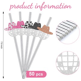Tanlade 50 Pcs Mini Disco Ball Straws 70s Disco Straws Mirror Glitter Hat Party Decorations for Dance Holiday Wedding Birthday Supplies(Pink, Black, Brown)