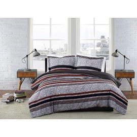 LONDON FOG Warren Printed and Stripe Comforter, Twin XL