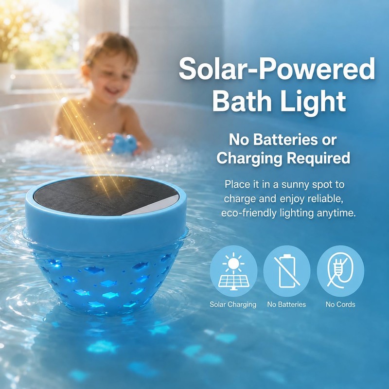 Waterproof Bathtub Light for Kids, Solar Powered Fish Bath Lights