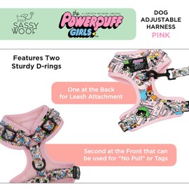 Sassy Woof Dog Adjustable Harness - The Powerpuff Girls™ (Pink) - L, Breathable Mesh, No Pull Design with Two D-Rings, Ideal for Large Dogs