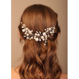 Denifery Silver Wedding Headband Pearl Hair Vine Pearls Bride Headband Rhinestone Bridal Hair Accessories for Brides and Bridesmaids (Rose Gold)