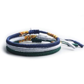 EXINOX Traditional Tibetan Knot Bracelet Handmade for Men Women Spiritual Buddhist Blue Grey Green 3 Pieces One Size Cotton, Cotton