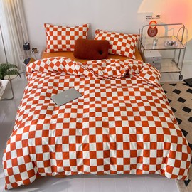 Pureant Orange White Plaid Comforter Sets Full Women Girls Light Red Checkerboard Bedding Comforters Cotton Rust Caramel and White Checkered Geometric Quilts Adults Modern Grid Abstract Simple Bed